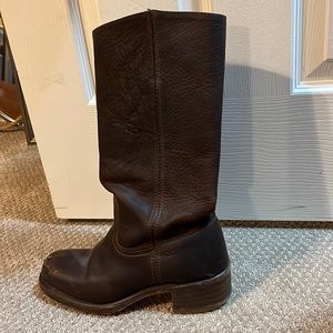 Frye, dark brown boots. Super comfortable and already broken in.